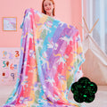 QSTEHEML Glow in The Dark Unicorn Blanket,Birthday Gift for Girls Age 3-12 Years Old, Unicorns Toys Girls Presents for Kids, Soft Rainbow Throw Blanket 50"×60"