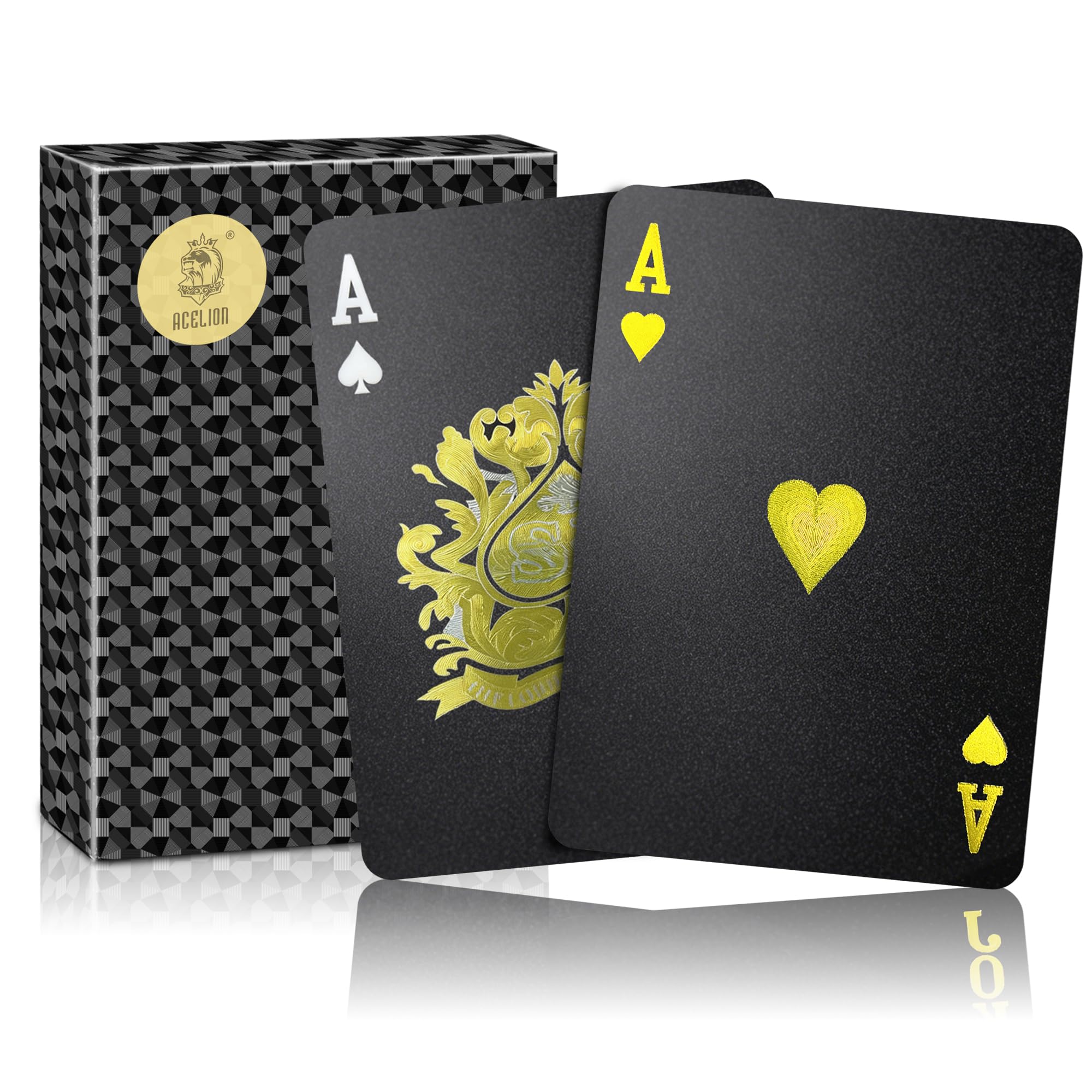 ACELION Waterproof Playing Cards, Plastic Playing Cards, Deck of Cards, Gift Poker (Black Diamond Cards)