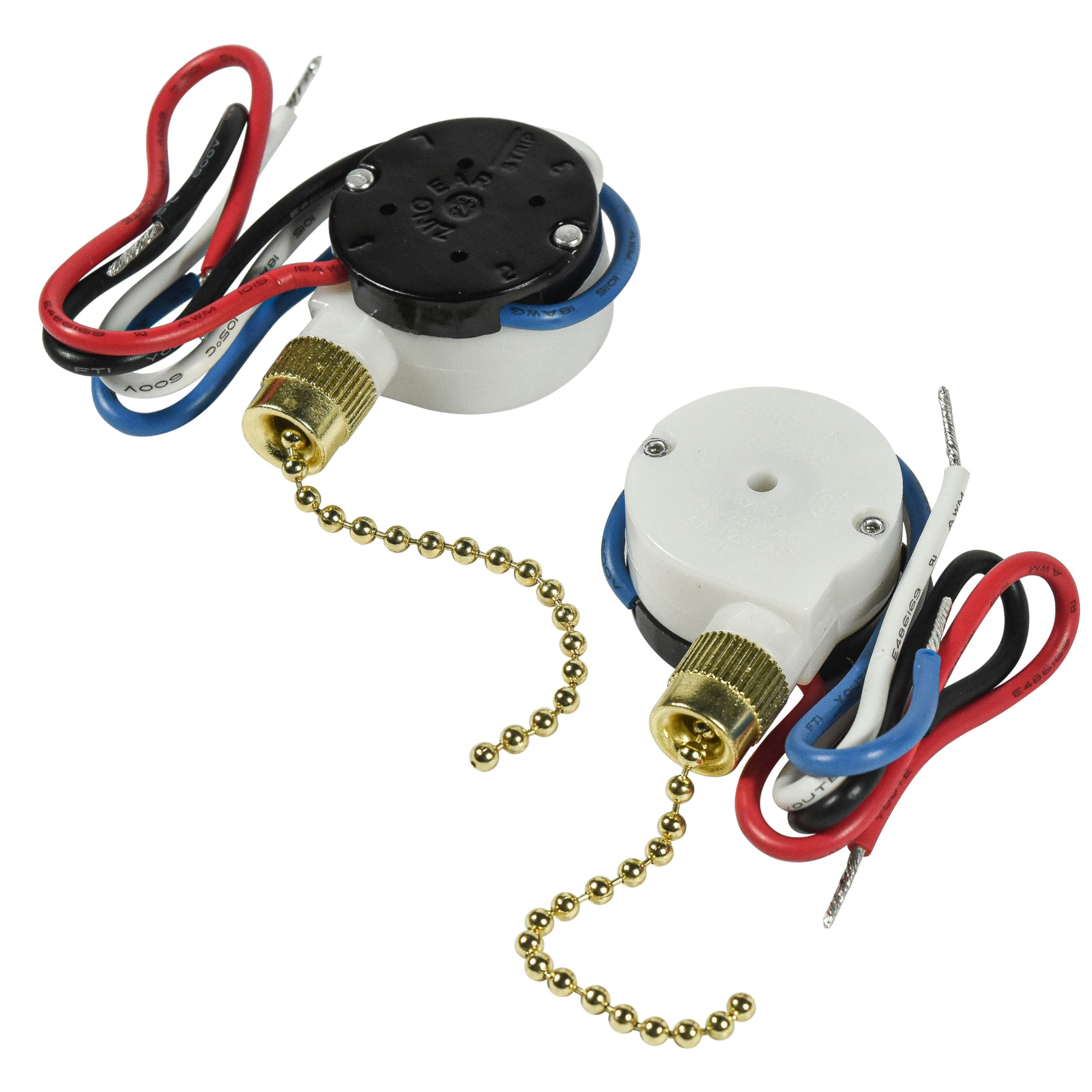 HQRP 2-Pack 3-Speed 4-Wire Switch Compatible with Hunter, Hampton Bay, Harbor Breeze, Westinghouse Ceiling Fan Pull Chain Light Switch with 4 Pre-Installed Wires, UL Listed