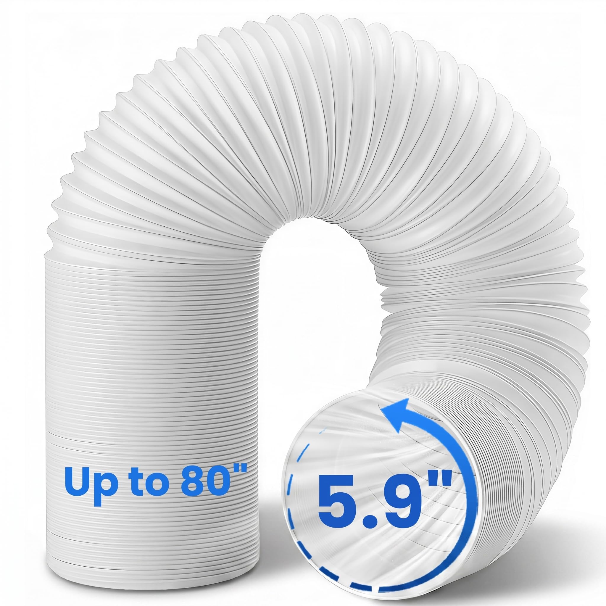 Portable Ac Hose, 80" length 5.9" Diameter Portable Air Conditioner Exhaust Vent Hose, Anti-Clockwise Thread Universal Replacement Ac Duct Hose (No Coupler)