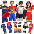 Jeowoqao Costumes for Kids Boys Dress up Clothes for Role Play, Boys Muscle Chest Dress up Costumes with Policeman, Fireman Costume for Toddler Boy 3 4 5 6 Years Christmas Birthday Gifts