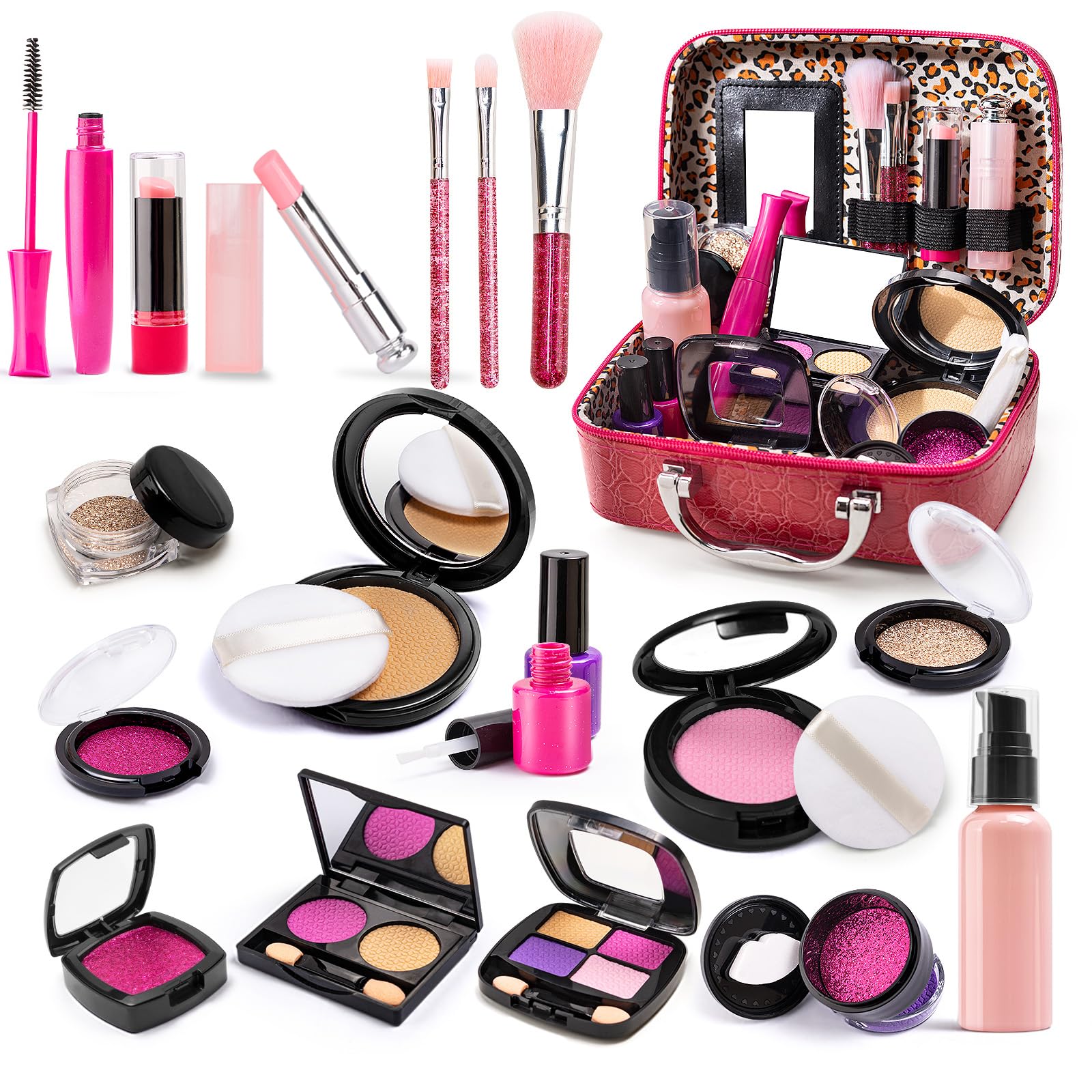 Pretend Makeup Toy Sets for Girls Age 3-8,Toddler Makeup Kit for Play Vanity Set, Washable Fake Cosmetic Dress Up Toys, Princess Style Beauty Accessories Gift for 3-12 Year Old Kids