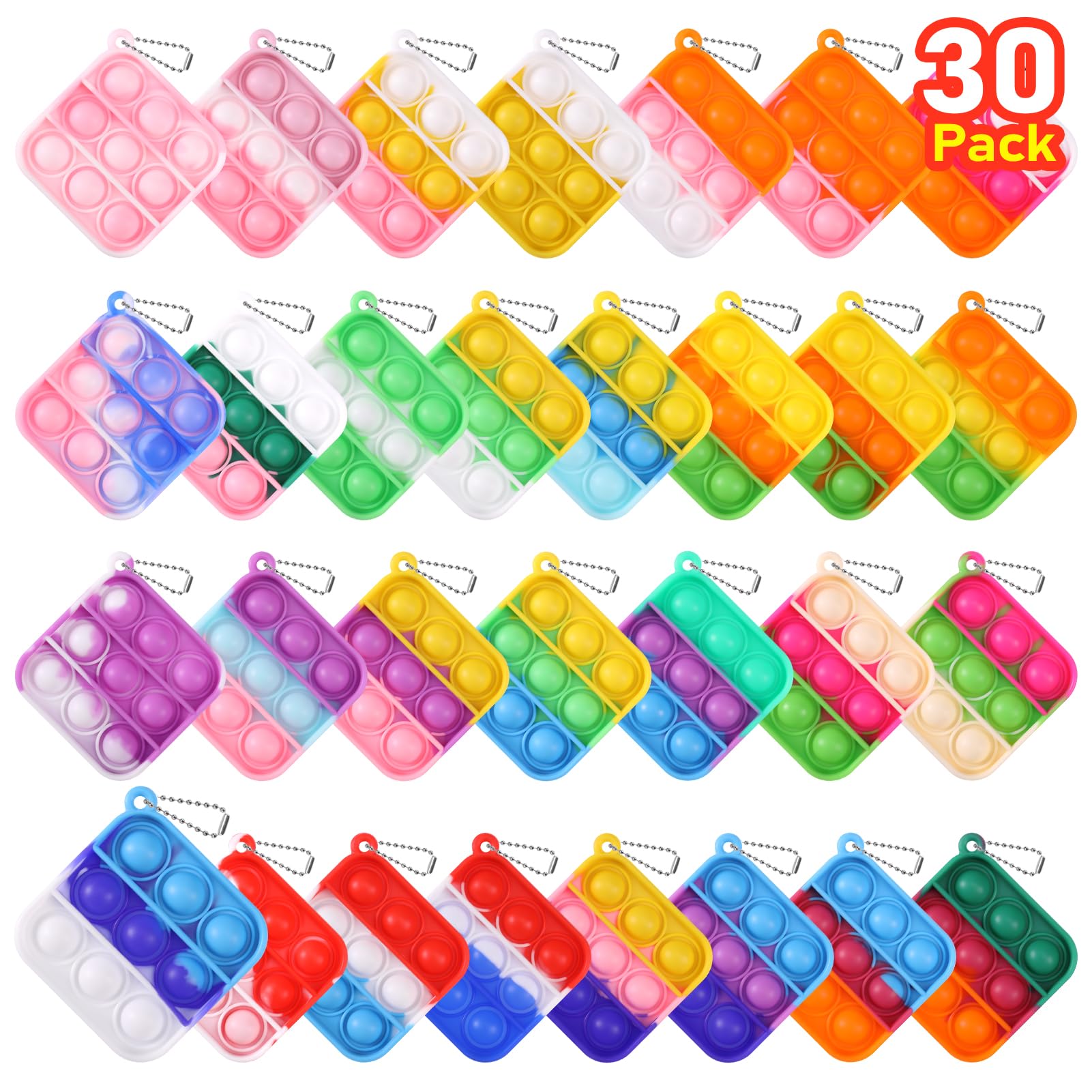 Kids Party Favors Fidget Toys Bulk 30 Pack Mini Pop Fidget Keychain Its Birthday Party Favors for Kids 4-8,8-12 Small Classroom Prizes It End of Year Gifts for Students from Teacher