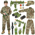 GIFTINBOX Army Costume for Kids, 15PCS Soldier Military Costume Dress Up Role Play Set with Army Accessories, Halloween Costumes for Boys 3-13, Halloween Birthday Gift for Kid