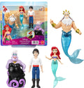Mattel Disney Princess Toys, Small Doll 4-Pack with Mermaid Ariel, Prince Eric, Ursula & King Triton, Plus Trident Accessory, Inspired by Movie