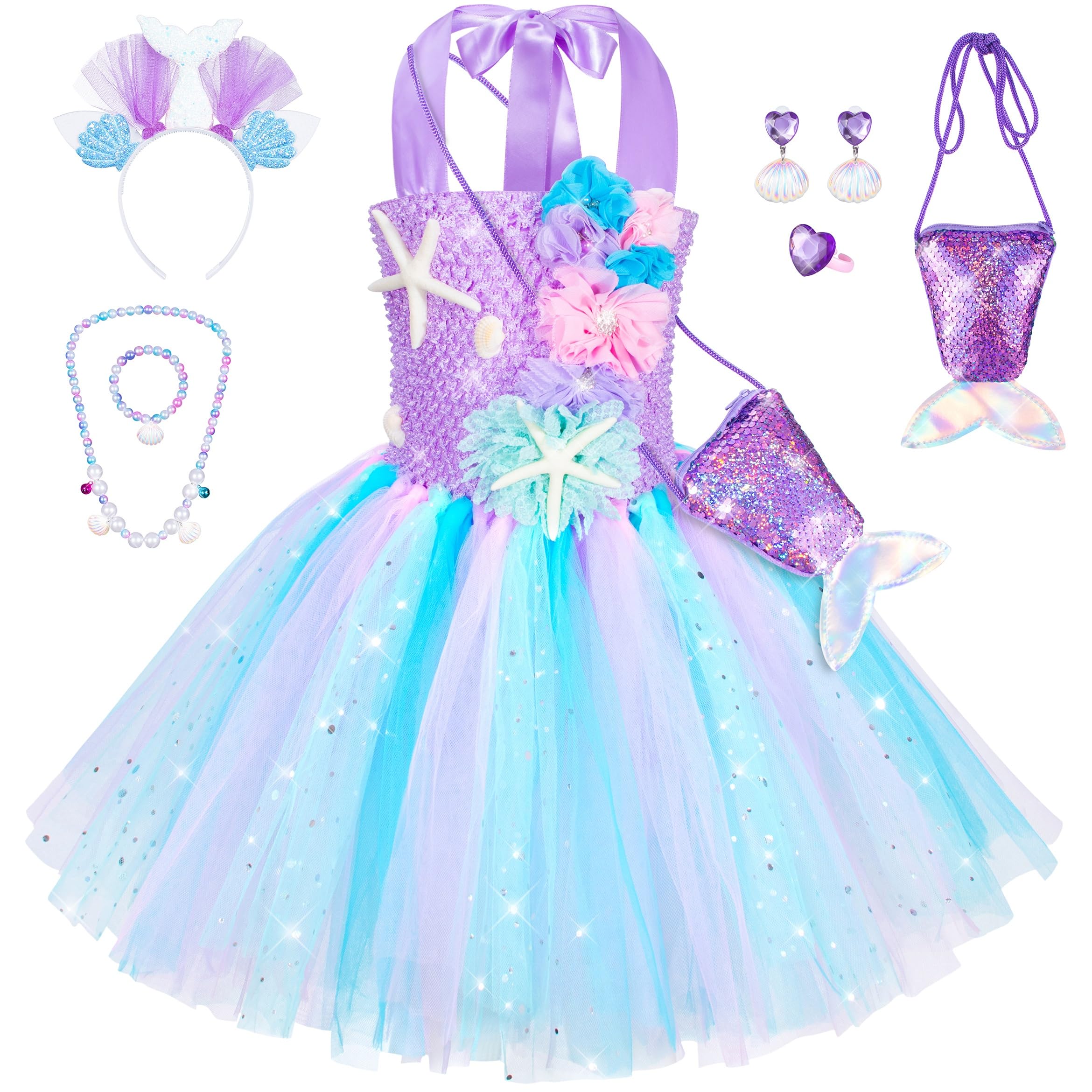 Little Mermaid Tutu Dress for Girls - Princess Mermaid Ariel Costume with Accessories