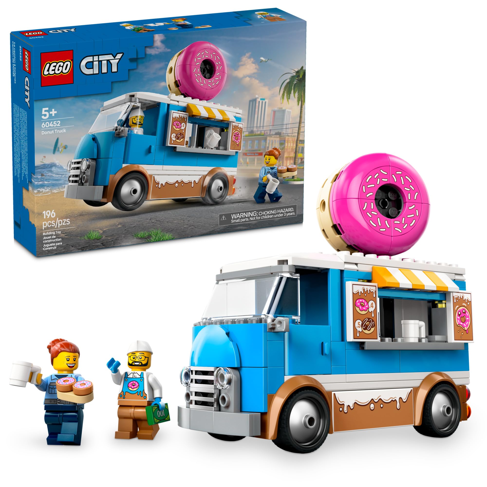 LEGO City Donut Truck Toy - Building Toy for Kids, Boys and Girls, Ages 5+ - Gift for Birthdays - Mobile Donut Stand W/ 2 Minifigures & Other Accessories - 60452