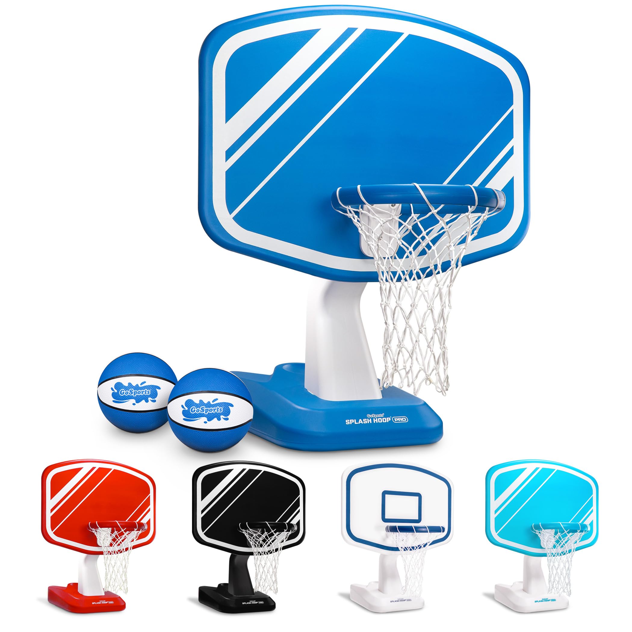 GoSports Splash Hoop PRO - Choose Your Color - Swimming Pool Basketball Game, Includes Poolside Water Basketball Hoop, 2 Balls and Pump