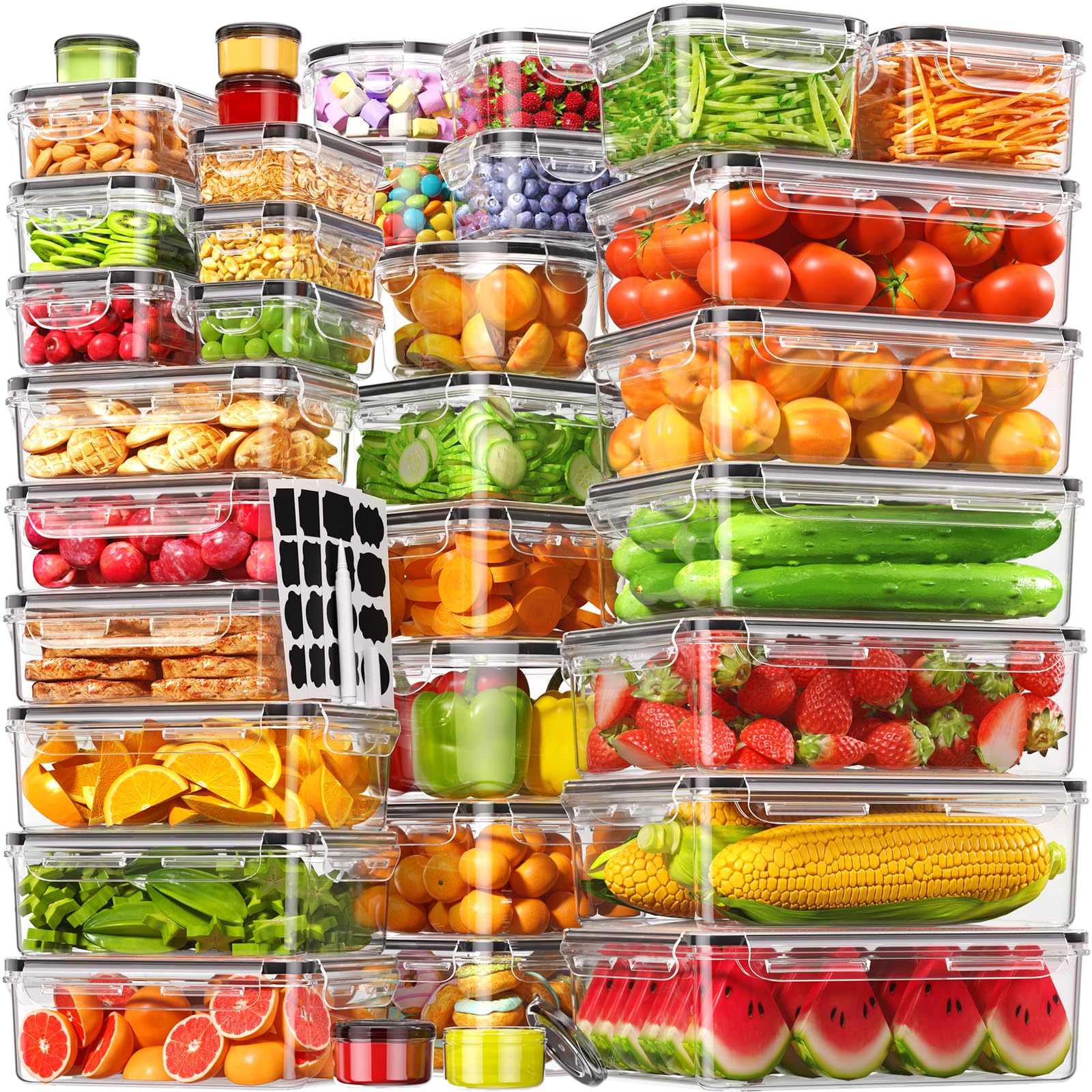 70 PCS Food Storage Containers with Lids Airtight, (35 Lids & 35 Containers) Leak proof Containers Set for Kitchen, Meal Prep, BPA-Free, PVC-Free Plastic, Microwave/Dishwasher Safe, Extra Labels & Pen