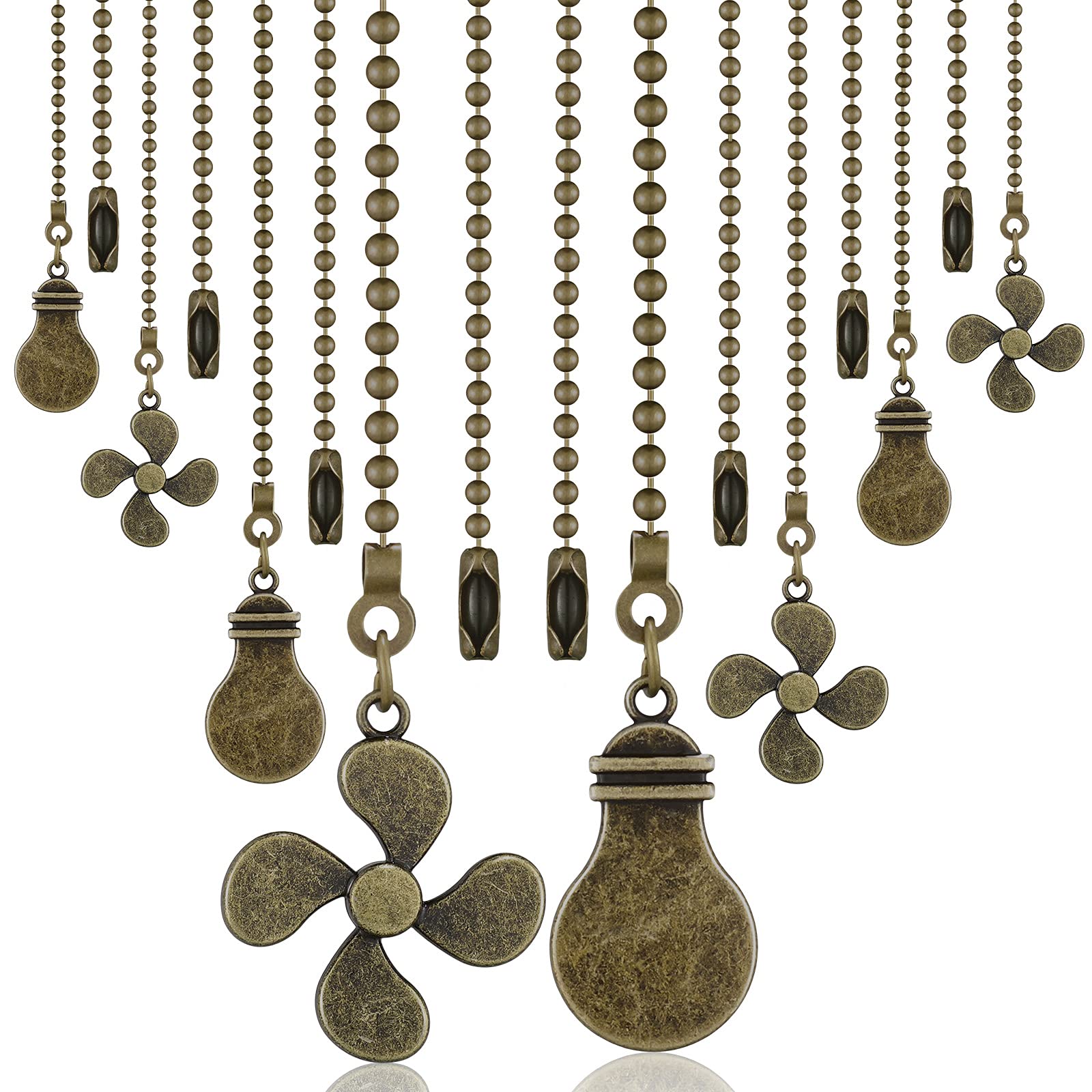 Dingion 8 Pieces Bronze Ceiling Fan Pull Chain Extension Bronze 12 Inch Ceiling Chain Star Moon Pendant Extender Ornament with Fan and Light Bulb Connector