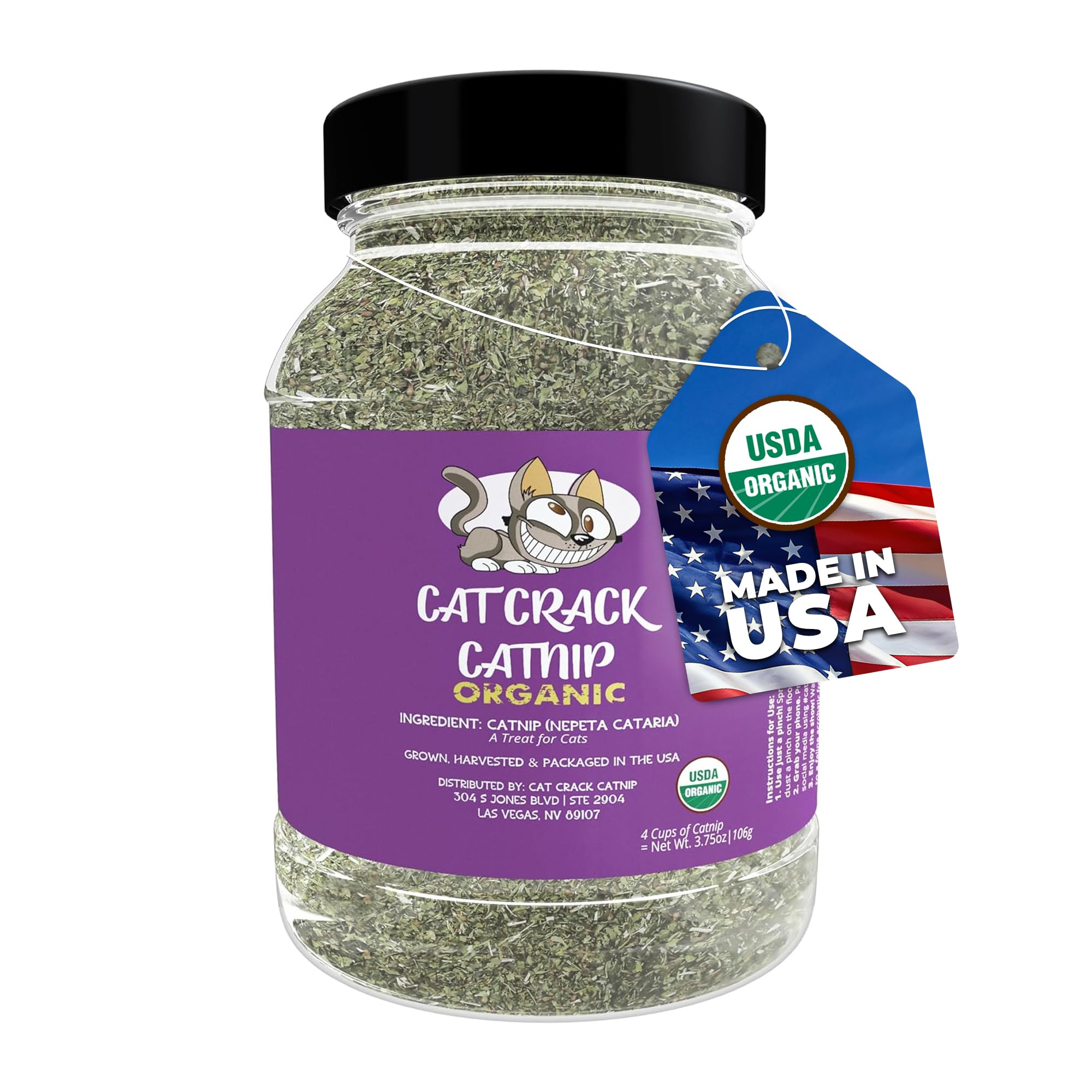 Cat Crack Organic Catnip, 100% Natural Cat Nips Organic Blend that Energizes and Excites Cats, Used for Cat Play, Training, & New Catnip Toys (4 Cups)