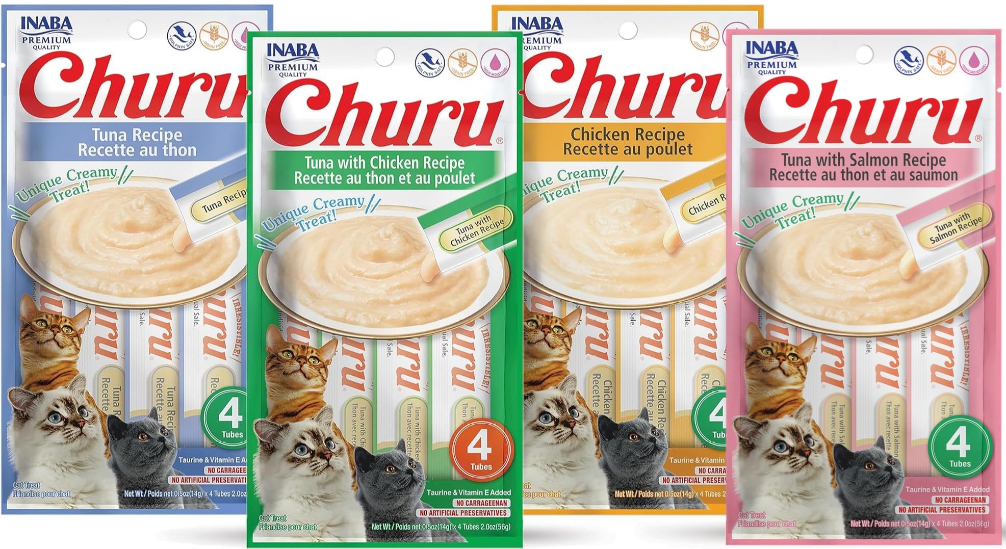 INABA Churu Lickable Purée Natural Cat Treats (Tuna and Chicken Variety Pack, 16 Tubes)