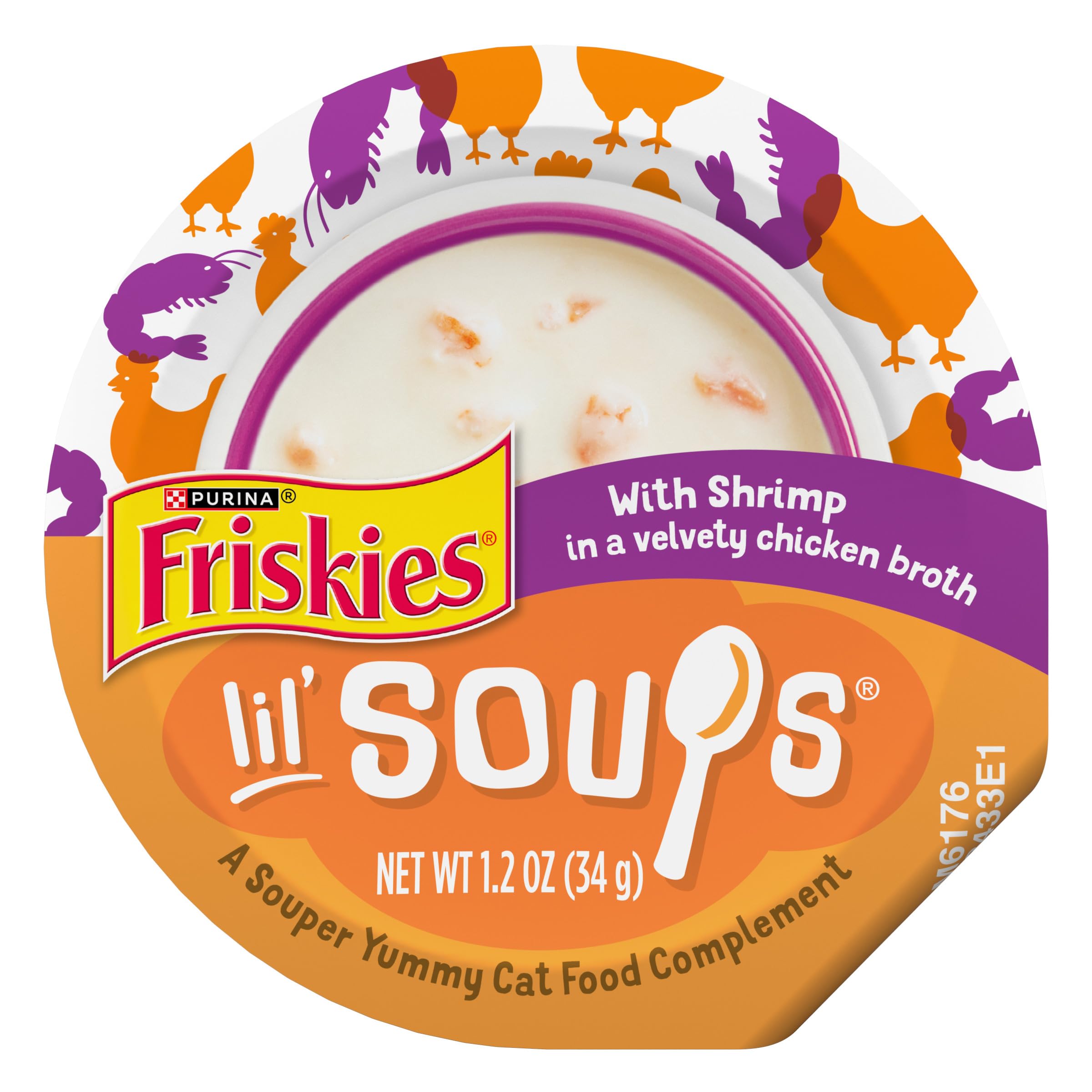 Purina Friskies Grain Free Lickable Cat Food Toppers Lil’ Soups With Shrimp in a Velvety Chicken Broth - (Pack of 8) 1.2 oz. Cups