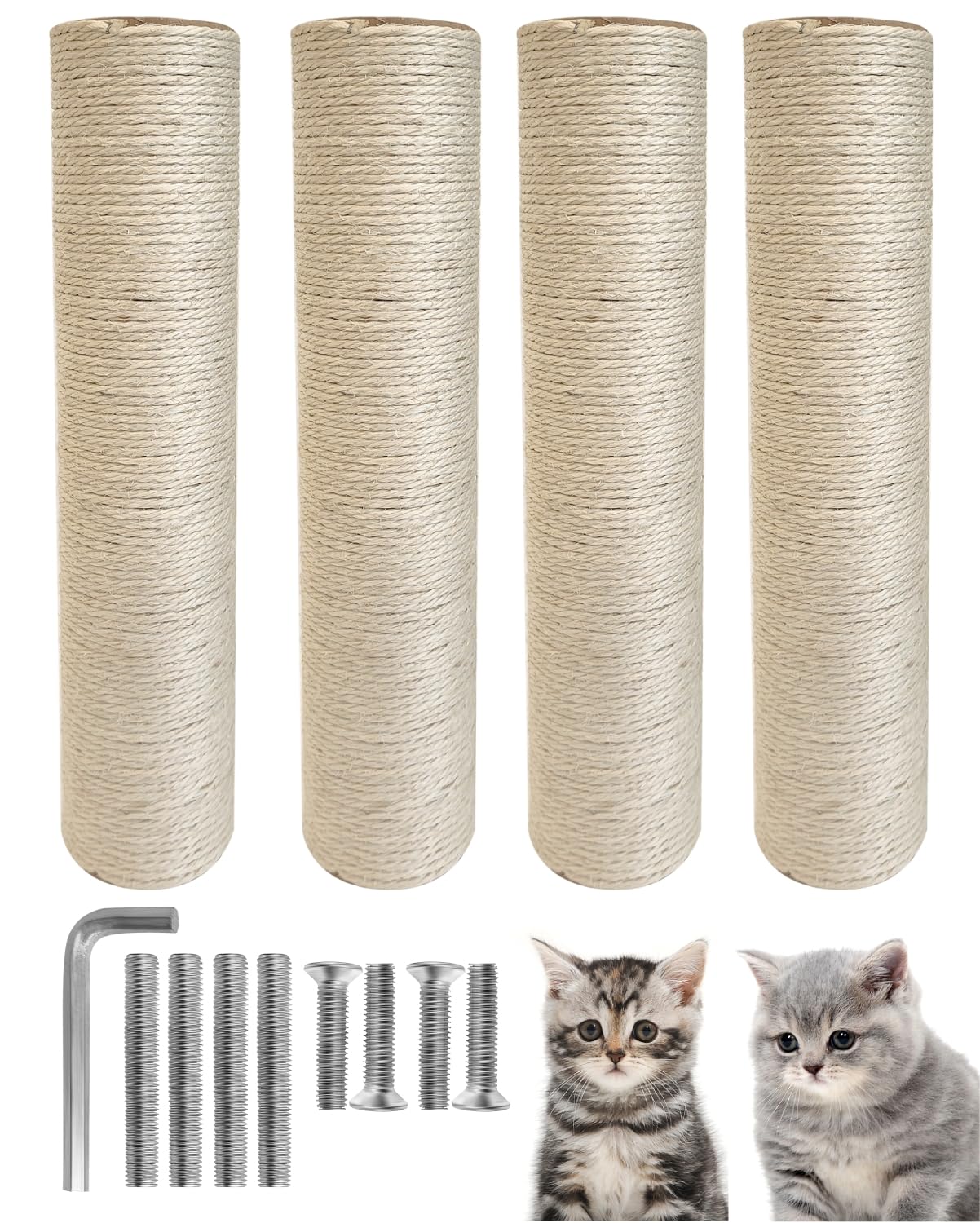 TIMHAKA Cat Scratching Post Replacement, 4 PCS 15.7 inch Sisal Pole Cat Tree Replacement Posts, Refill Sisal Rope Scratcher Posts for Indoor Tree Tower, Scratch Post Replacement for Refurbishment