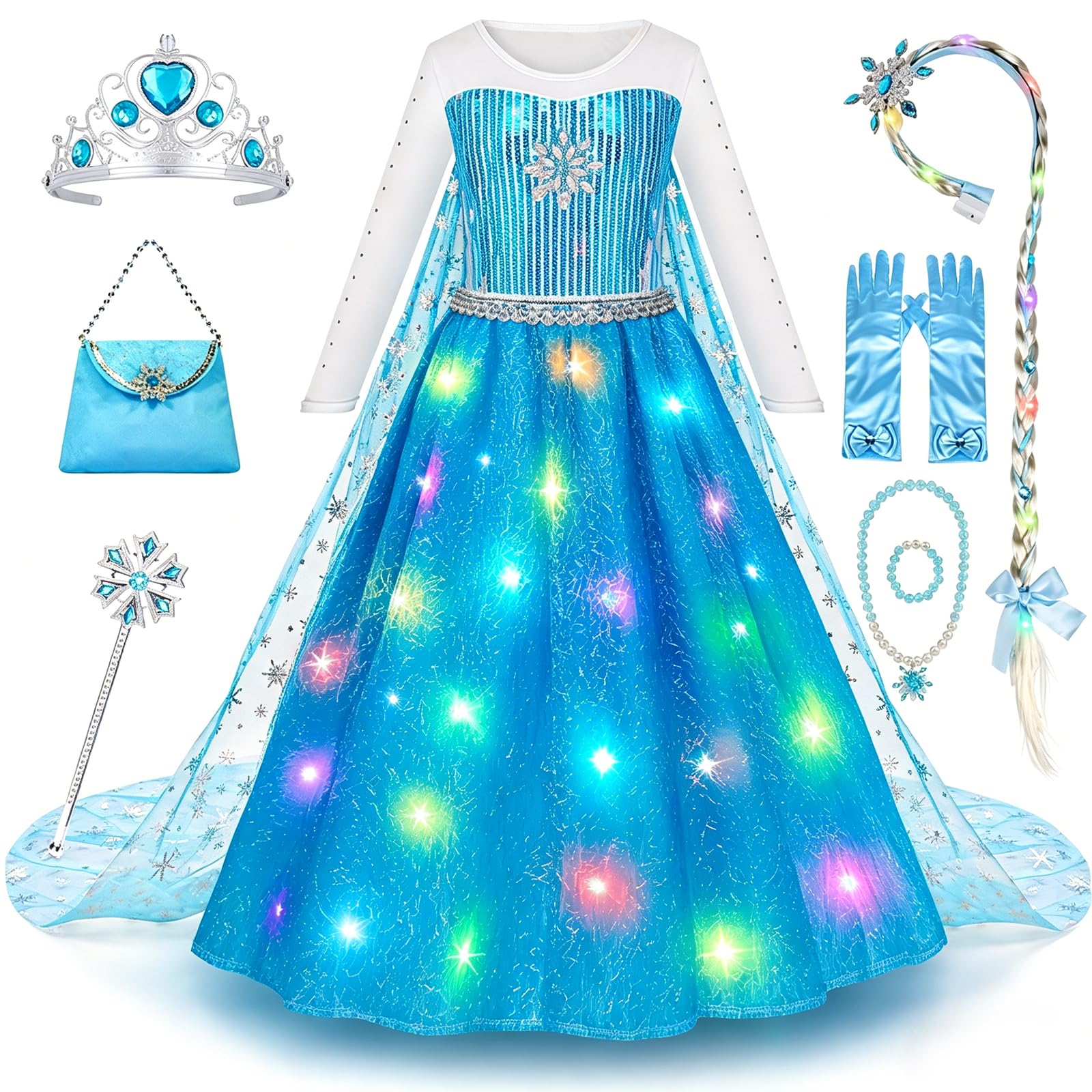 Meland Princess Dress Up for Girls, Light Up Costume Gift Box with Accessories for Birthday, Christmas and Halloween Gifts