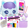 Toddler Play Purse for Little Girls, 30PCS Kids Purse with Pretend Play Princess Toys Includes Crossbody Bag, Phone, Wallet, Cat Sunglasses, Hair Clip, Kids Toy Birthday Gift Toy for Girls 3 4 5 6+