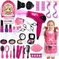 Hair Salon Toys for Girls, 36PCS Kids Pretend Play Makeup Sets, Dress Up Beauty Hair Stylist Toy Kit with Barber Apron, Hair Dryer, Curling Iron, Mirror, Scissors and Styling Accessories
