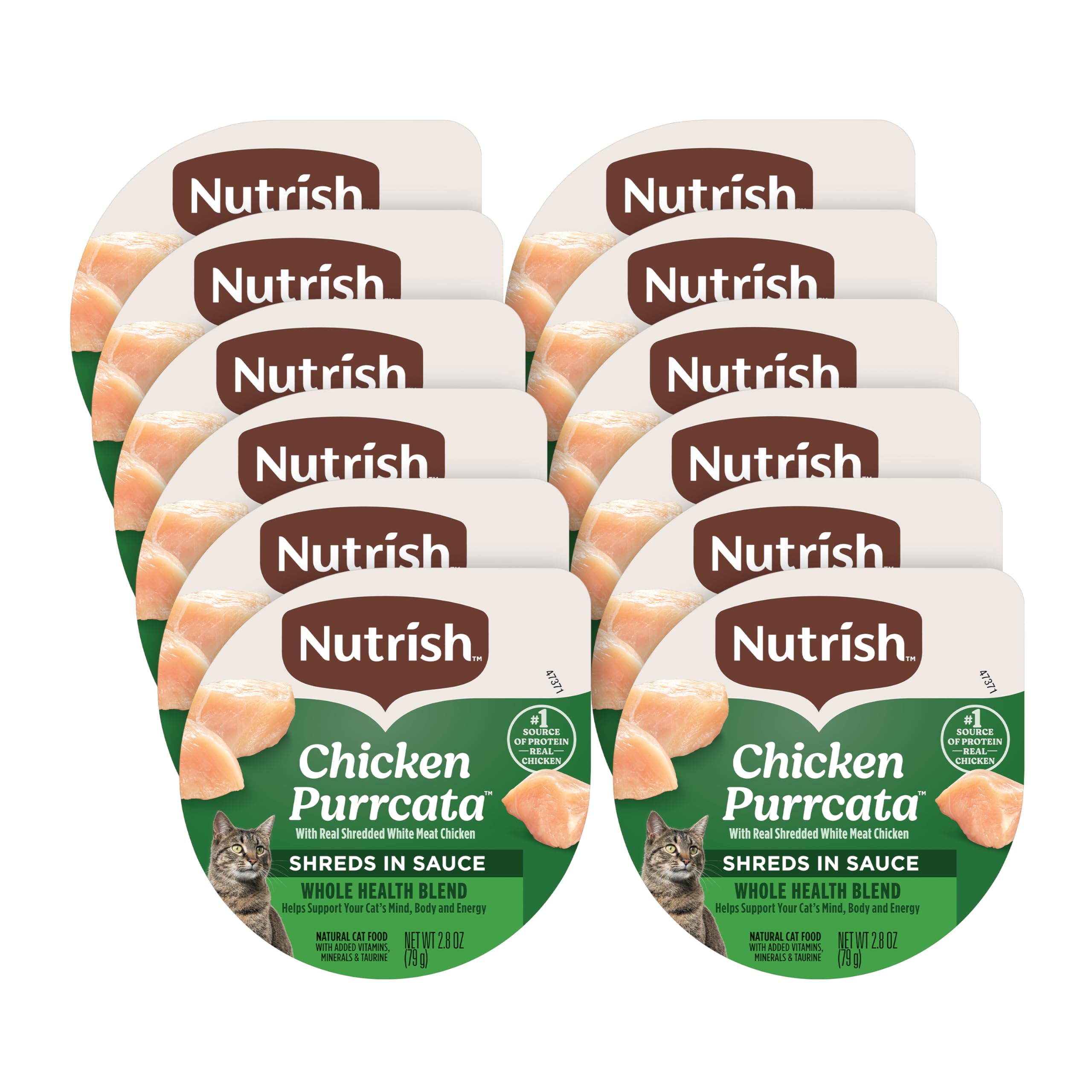 Nutrish Grain Free Wet Cat Food Chicken Purrcata Whole Health Blend with Real Shredded White Meat Chicken in Sauce, 2.8 oz. Cup, Pack of 12 (Rachael Ray)