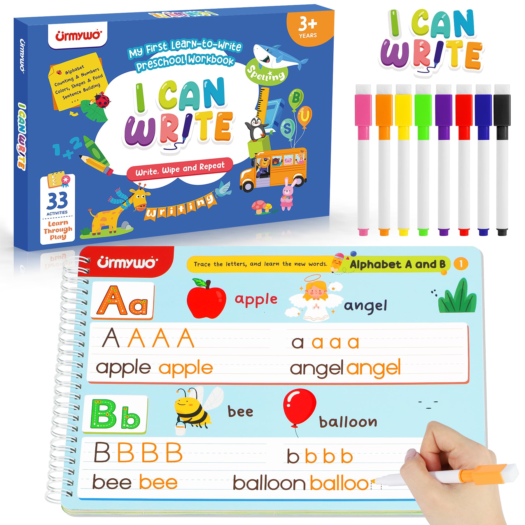 Preschool Learning Activities Kindergarten Workbooks, Toddler Alphabet Learning Educational Toys for 2 3 4 5 Year Old, Writing Practice Tracing Activity Books, Travel Toys,Learning Book Gifts for Kids