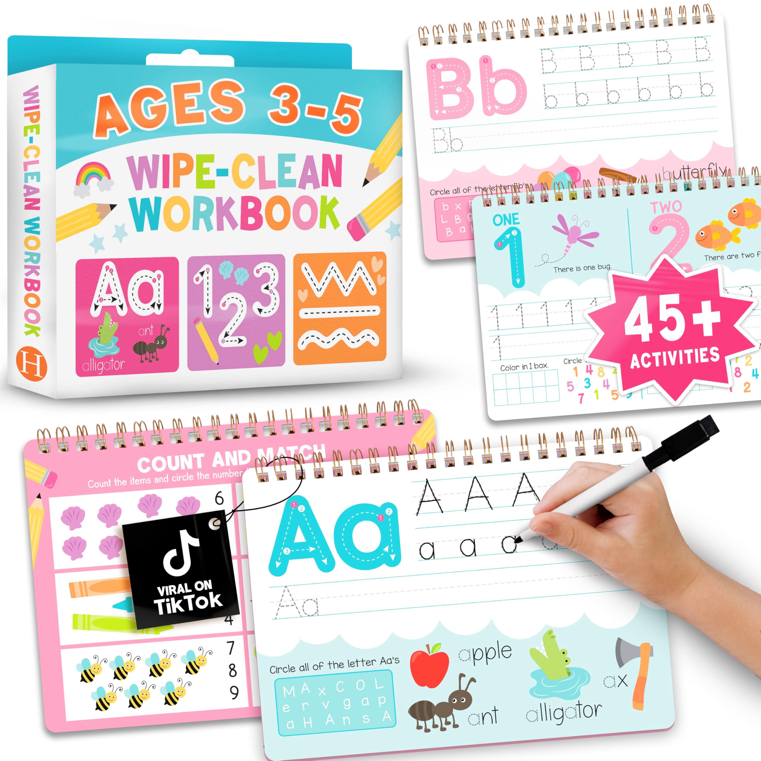 Hadley Designs Preschool Learning Activities - Dry Erase Letter Tracing for Kids Ages 3-5, Preschool Workbooks Age 3-4, Dry Erase Writing Practice for Kids Age 3-5, ABC Tracing Books for Kids Ages 3-5