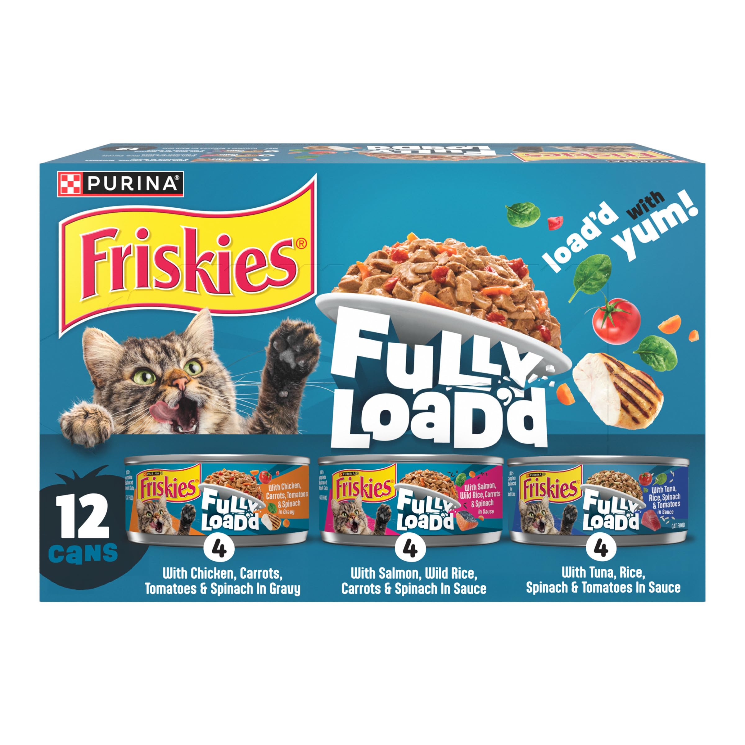 Purina Friskies Fully Load’d Wet Cat Food Variety Pack with Chicken, Salmon, or Tuna in Wet Cat Food Gravy - 5.5 Ounce (Pack of 12)