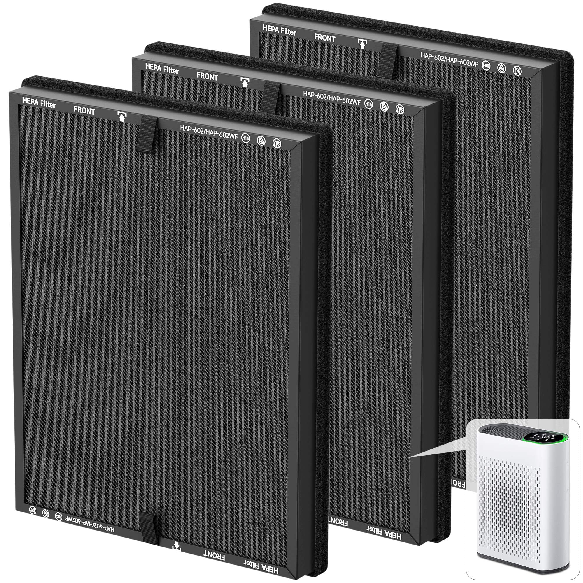 HAP602 Replacement Filter Compatible with ECOSELF HAP602/ HAP602WF Air Purifier, 3-Stage Filtration, H13 True HEPA Filter, 3 Pack