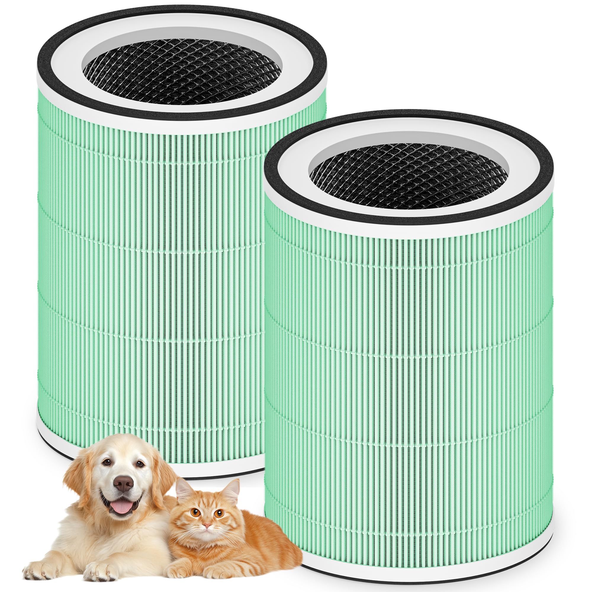 2 Pack KILO Pet Filter Replacement for Afloia KILO, KILOPLUS, KILOPRO, MIRO, MIRO PRO and MORENTO MR-Kilo, Kalo Air Purifier, 360° 4-Stage Filtration for Home Bedroom Large Room Smoke Pets Odor, Green
