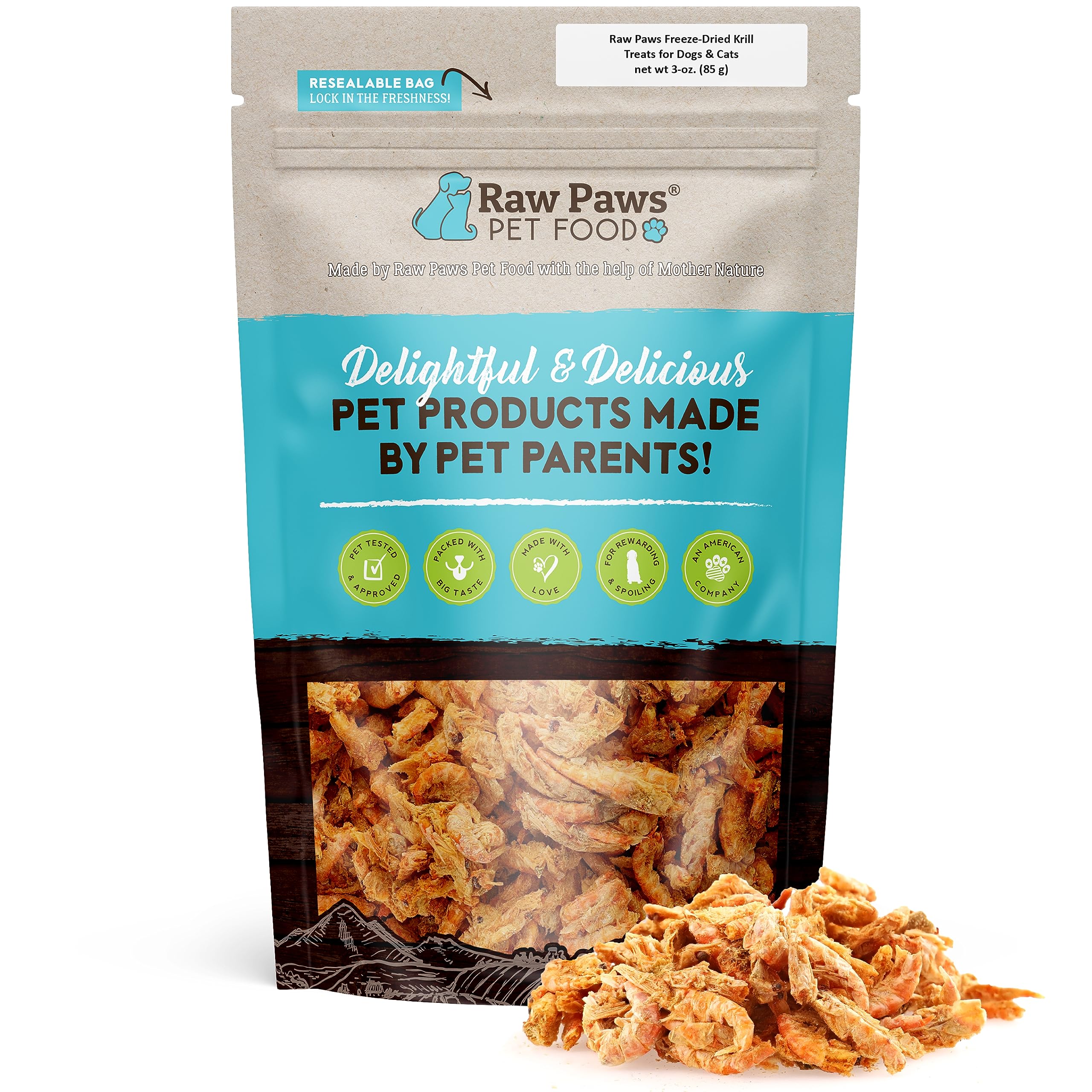 Raw Paws Freeze-Dried Krill Treats for Dogs & Cats (3-Ounce) - Naturally Contains Krill Oil for Dogs, Omega 3 - Freeze Dried Fish Food for Aquatic Fish, Turtles, & Reptiles