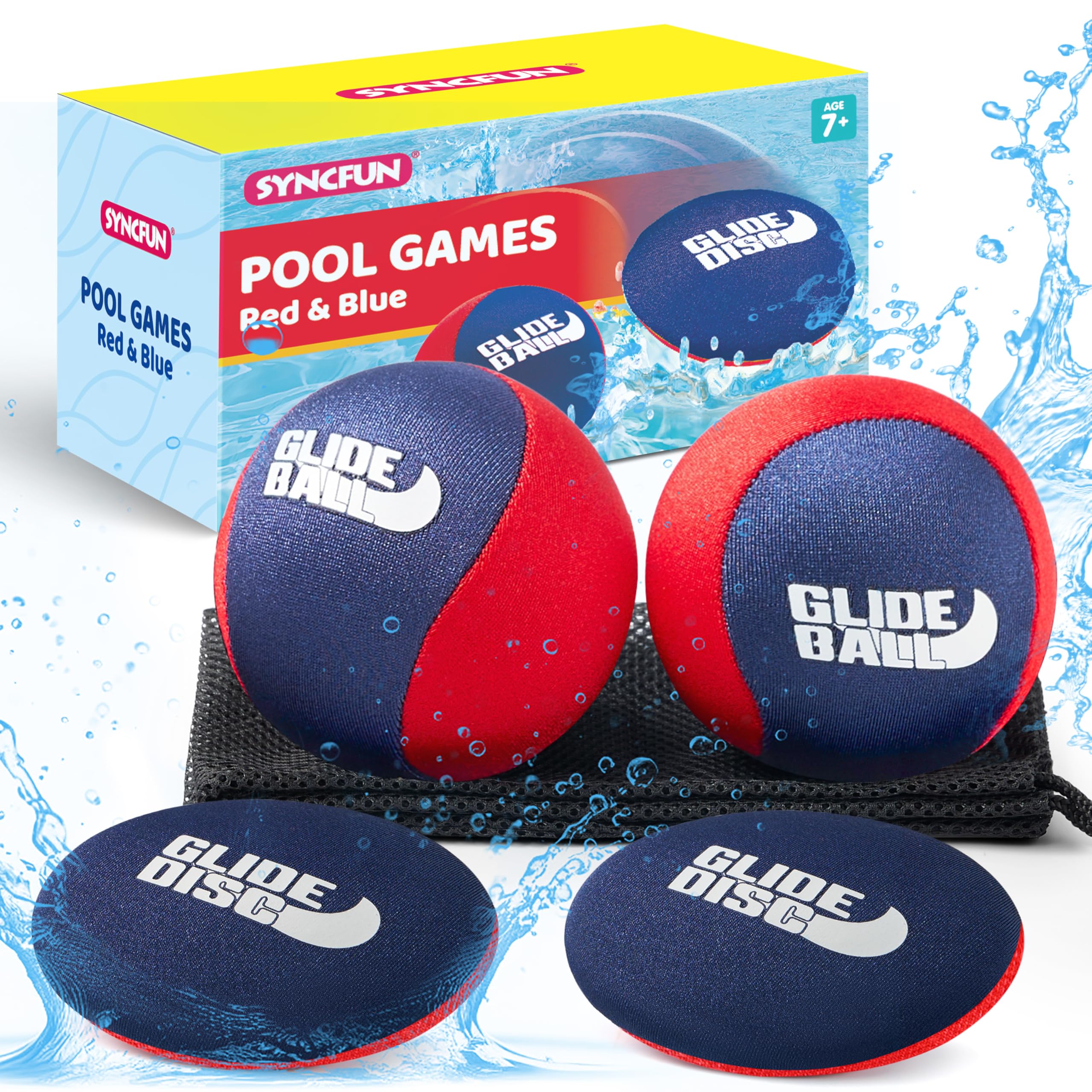 SYNCFUN 4 Pcs Skip Water Balls,Splash Water Bouncing Balls with Mesh Bag, Beach Toys for Kids, Pool Toys for Friends and Family, Fly Swimming Game Adults, Boys,Teens, Great for All Ages