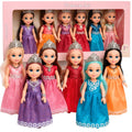 TOMLEON Princess Dolls Playset – 6 Mini Princess Dolls with Colorful Gowns, Crowns & Jewelry – Fantasy Role Play Set for Kids with Elegant Dresses, Accessories & Royal-Themed Box – Gift for Ages 3+