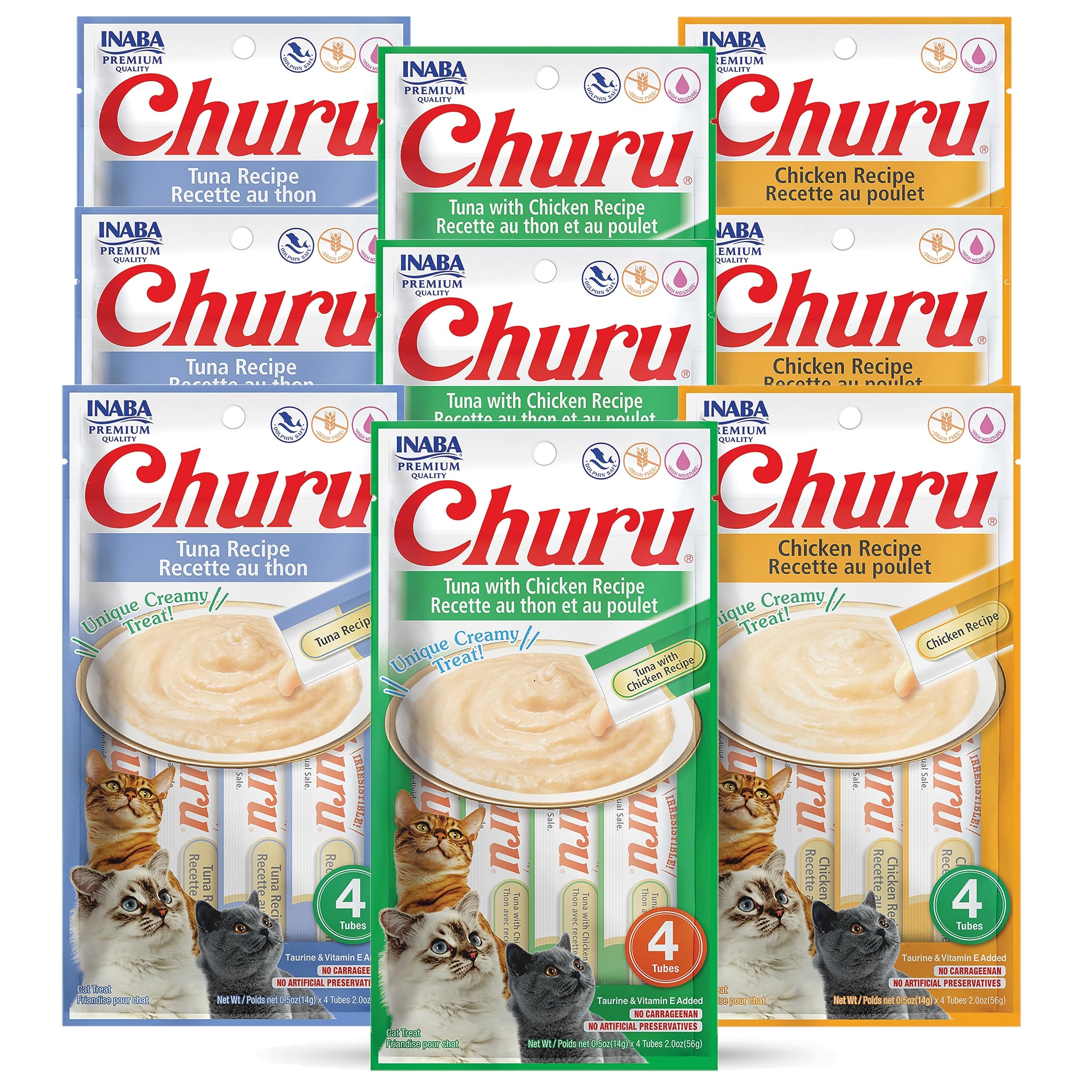 INABA Churu Lickable Purée Natural Cat Treats (Tuna and Chicken Variety Pack, 36 Tubes)