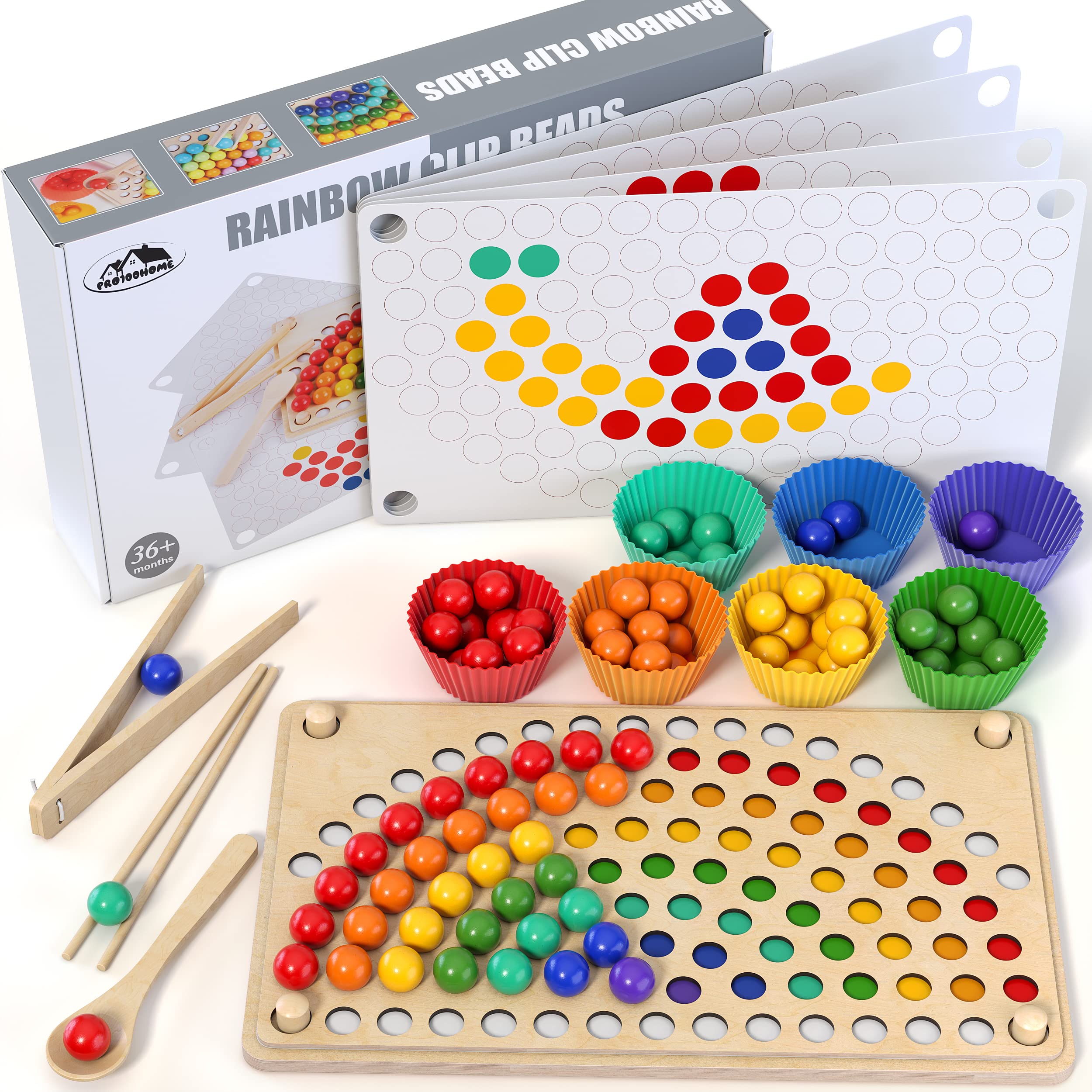 Toddler Wooden Learning Montessori Toys – Preschool educational board bead game Baby Rainbow Stacking Matching Counting Color Sorting for fine Motor Math Skills Boys and Girls for 3 4 5 Years Old
