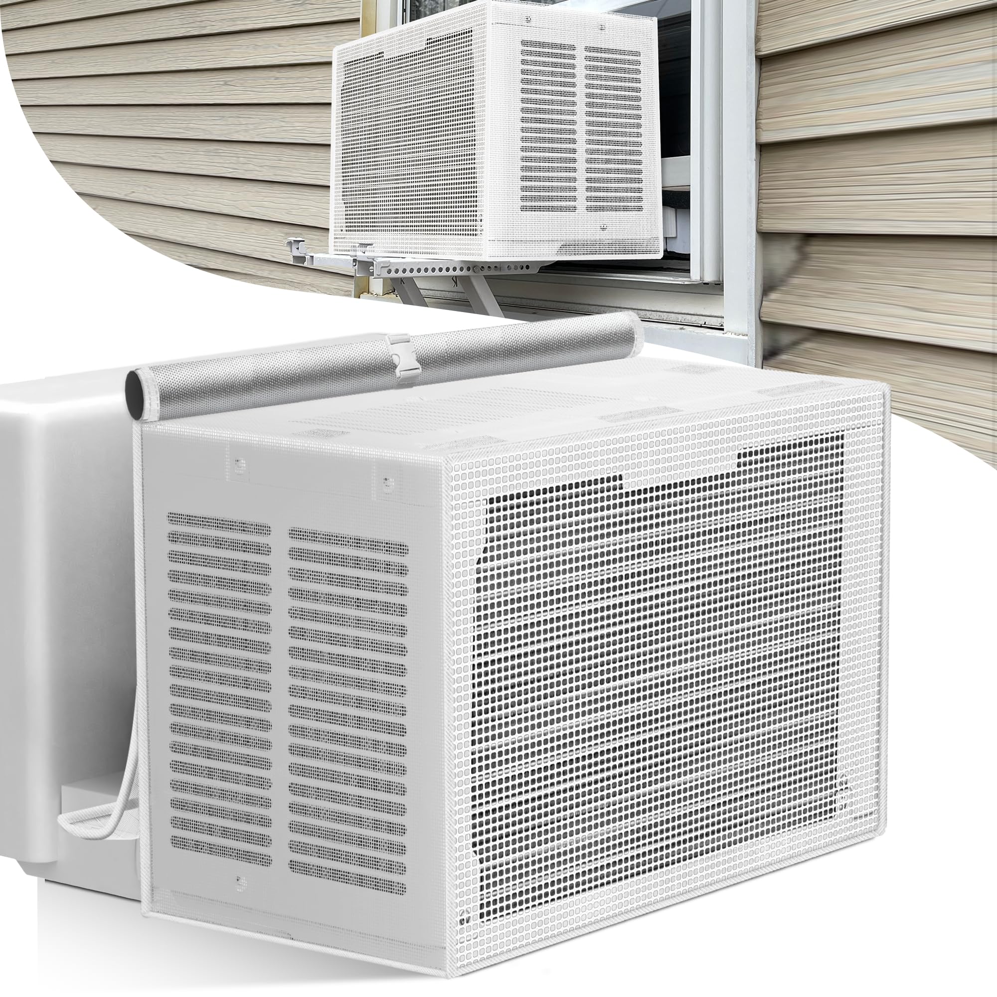 AC Covers Window Units: Window AC Covers for Outside, U-shaped Air Conditioner, Waterproof For Outdoor, Debris Leaf Guard Mesh Cover for Summer 8000BTU-12000BTU, White