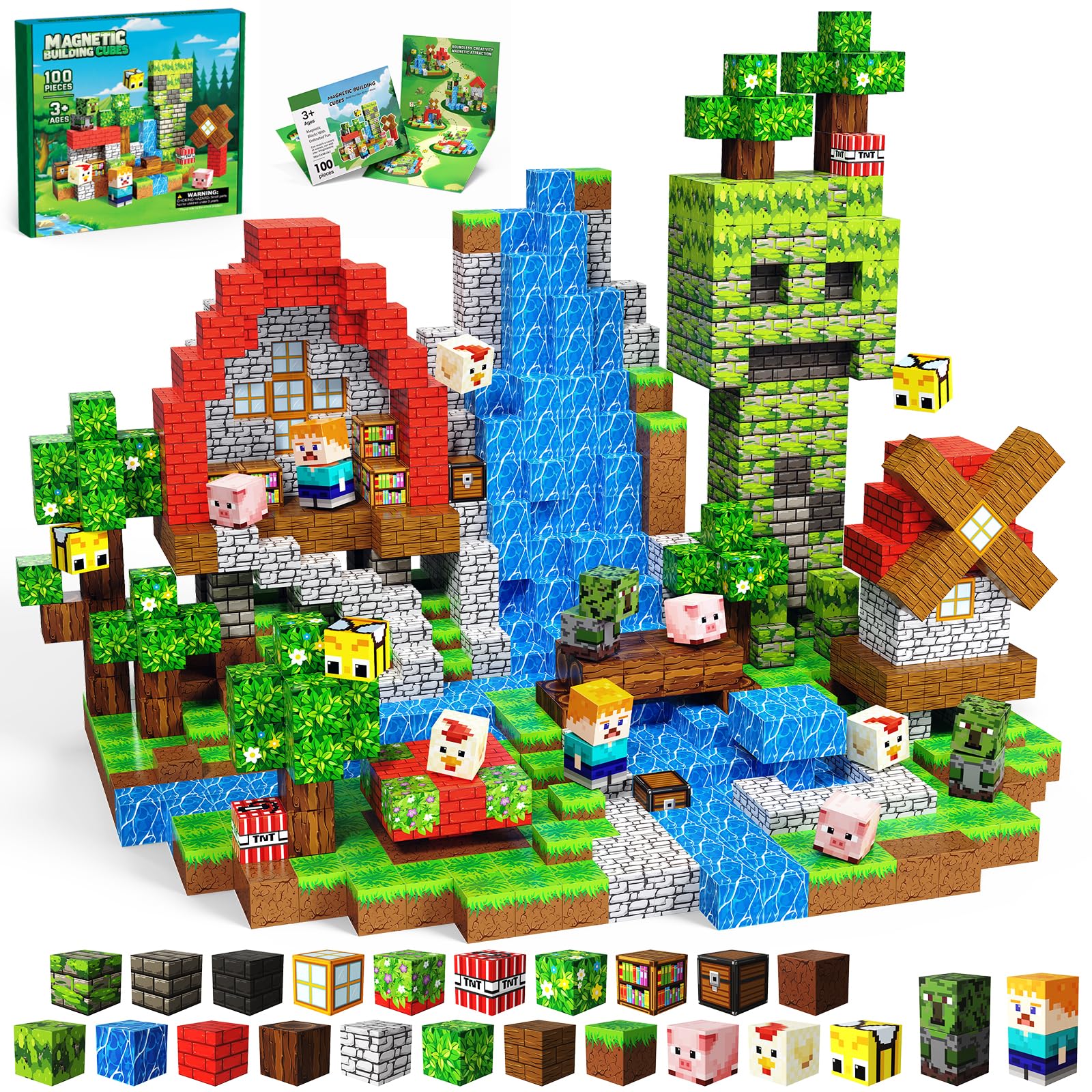 Magnetic Blocks Toys for Kids, 100PCS Magnetic Building Blocks, Magnetic Cubes, Sensory Stacking Toys for STEM Constructions Magnet Blocks for Boys Girls Age 4 5 6 7 8-12 Birthday Gifts