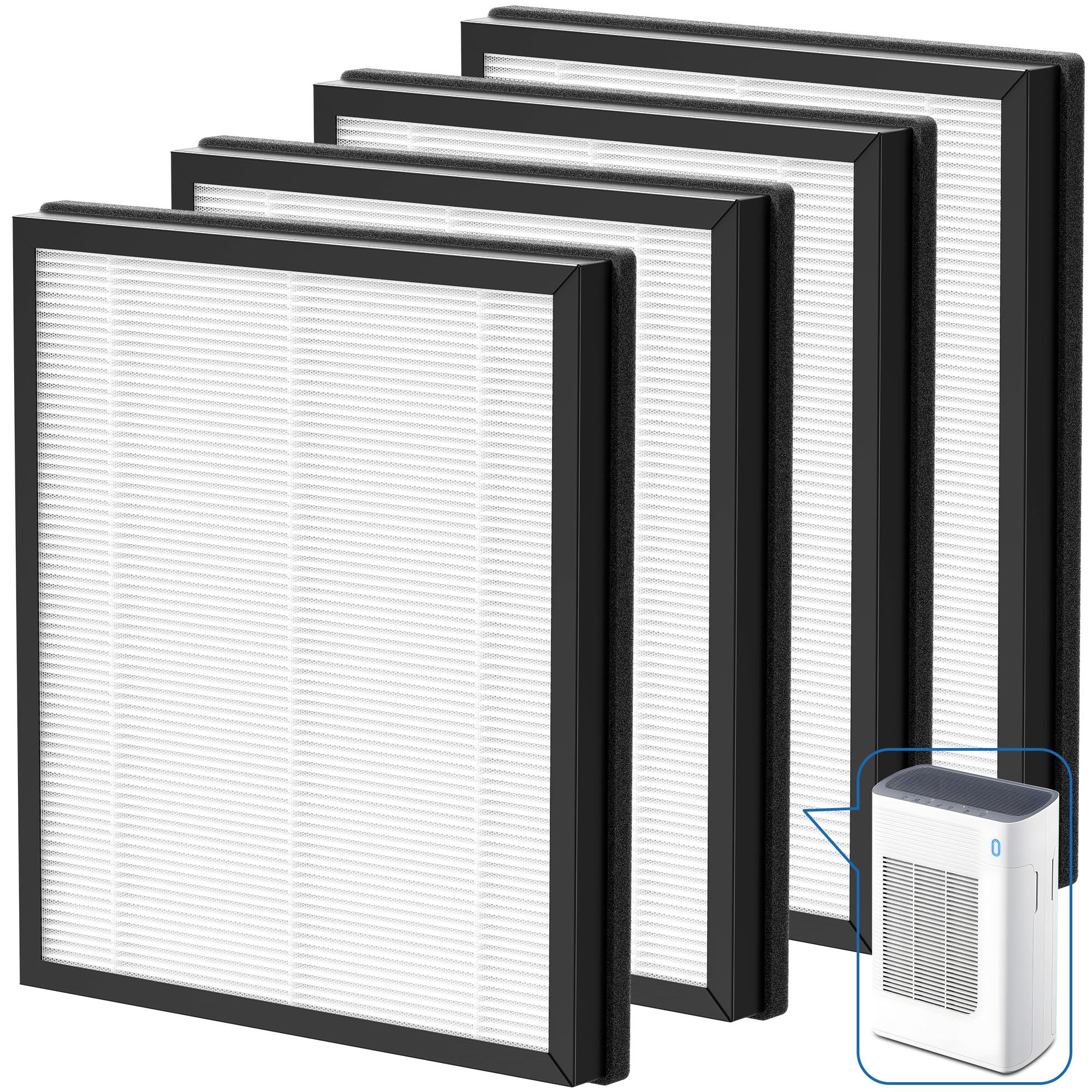 4 Pack T356 Replacement Filters - Compatible with Trucozie T356 Purifier, 3-Stage Filtration System