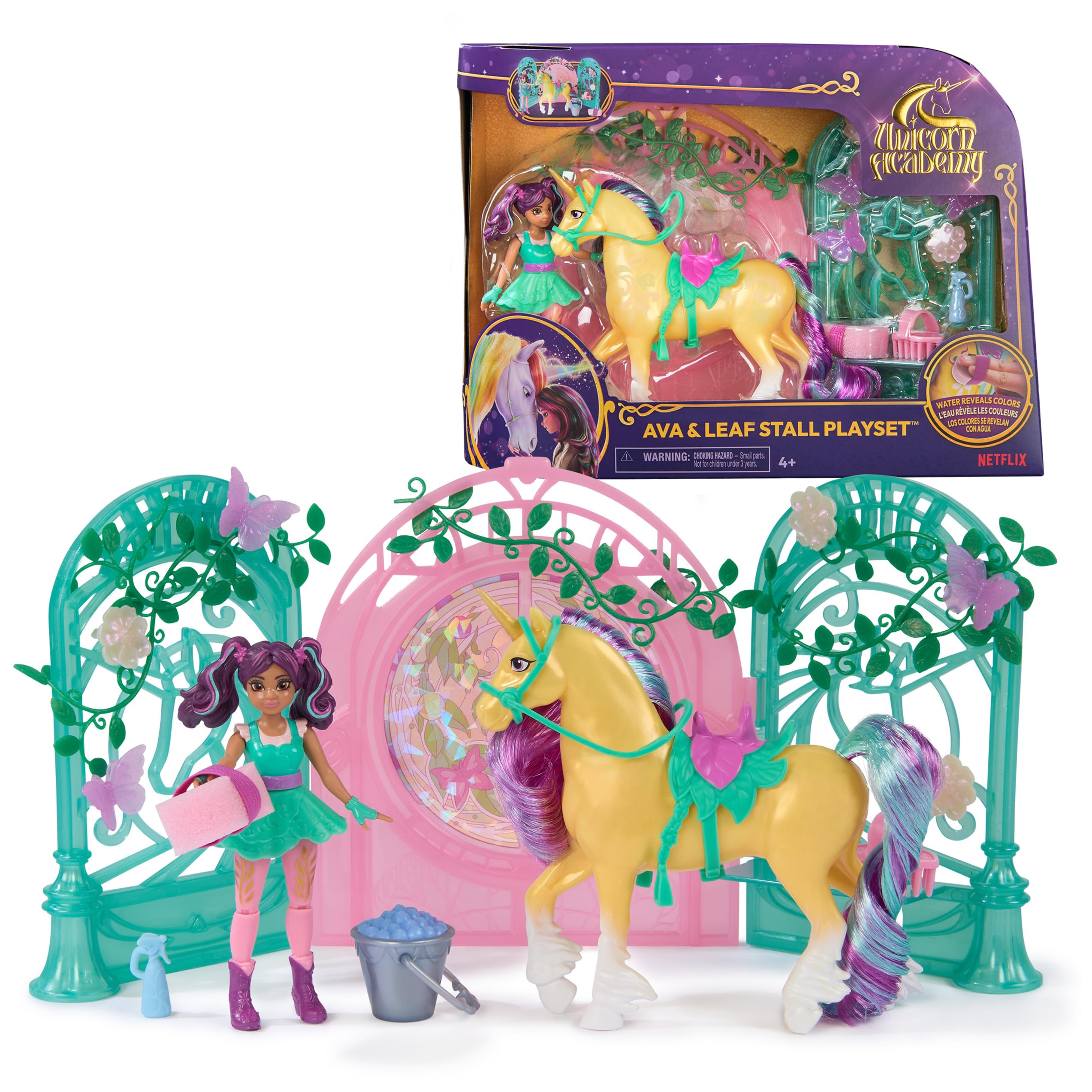 Unicorn Academy, Ava Doll & Color-Change Leaf Stall Playset with 15 Accessories, Dolls & Unicorn Toys for Girls Ages 4 and up