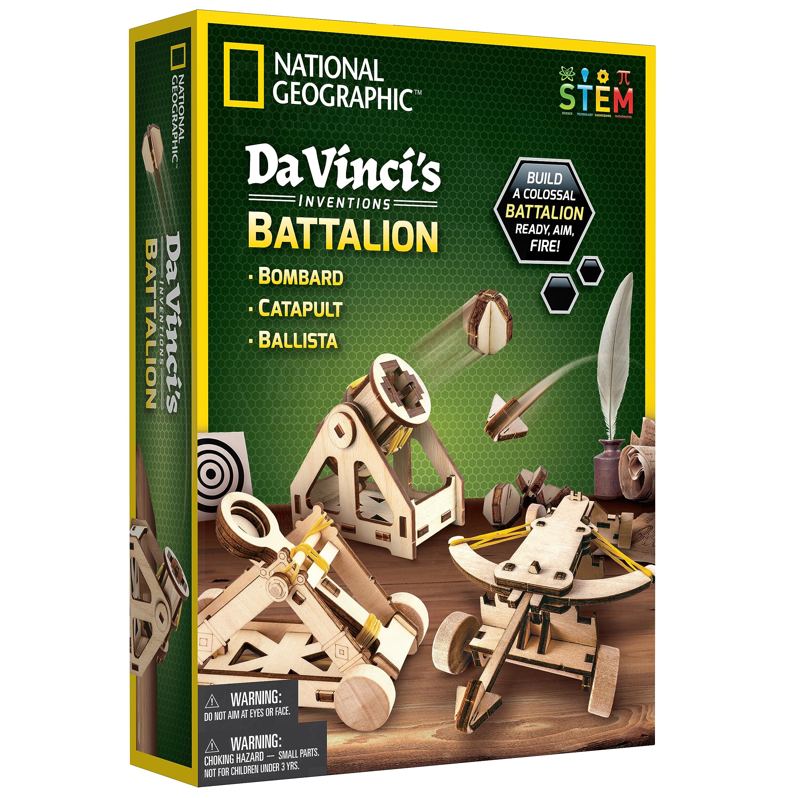 National Geographic Da Vinci Model Kit - Catapult Kit for Kids, 3D Puzzle Building Toy for Boys and Girls, Wood Building Kit for Kids, A Great STEM Project, Engineering Model Kit