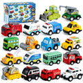 JOYIN 18 Pcs Pull Back City Cars and Trucks Toy Vehicles Set, Friction Powered Mini Cars Toys for Toddlers, Party Favors for Kids 3-5, Birthday Gifts for Boys and Girls, Goodie Bag Stuffers