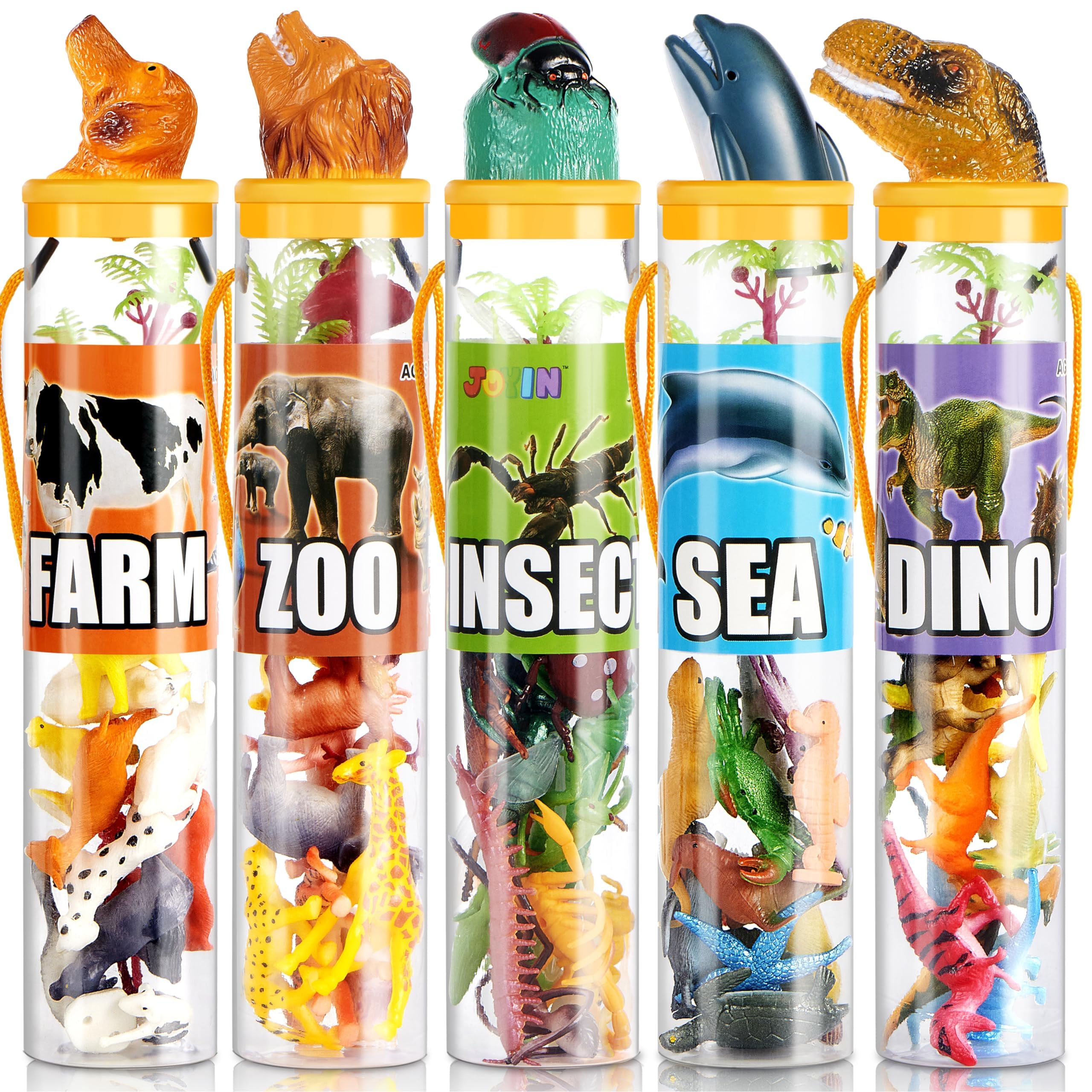 JOYIN 69 Pcs Small Animal Figures, Mini Jungle Toy Set with Sensory Bin, Realistic Wild Forest Playset, Zoo, Ocean, Farm Animals Figurines, Dinosaur Party Favors, Easter Gifts for Boys and Girls 3-5