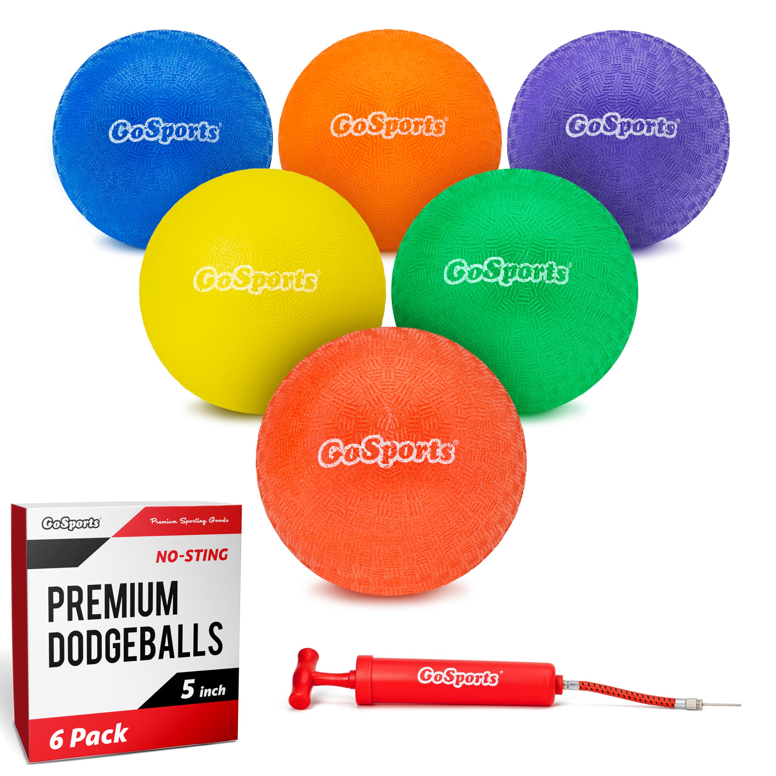 GoSports Inflatable Dodgeballs - Choose 5 Inch or 7 Inch No Sting Balls - Set of 6 Includes Ball Pump & Mesh Bag